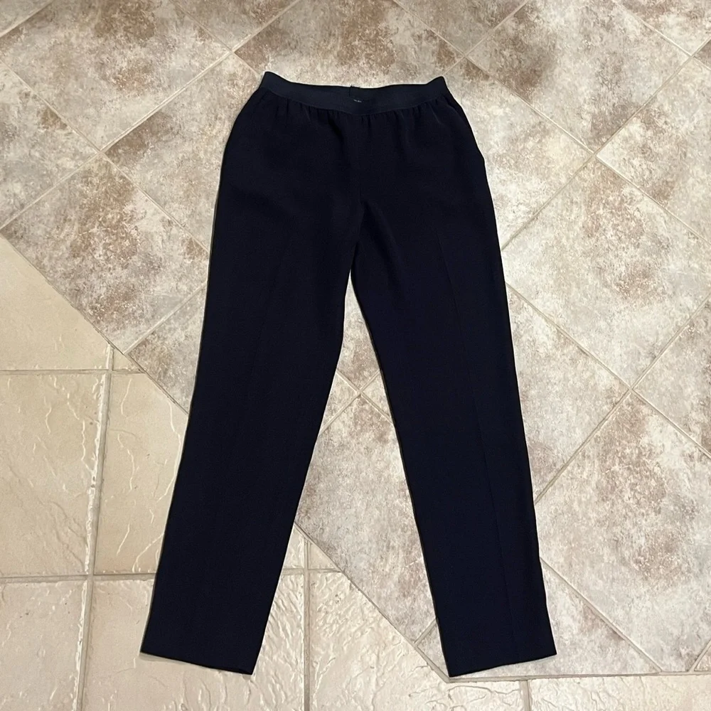 NEW Ann Taylor Pull On Straight Leg Navy Blue Dress Pants Elastic Waist Pockets - Picture 4 of 11